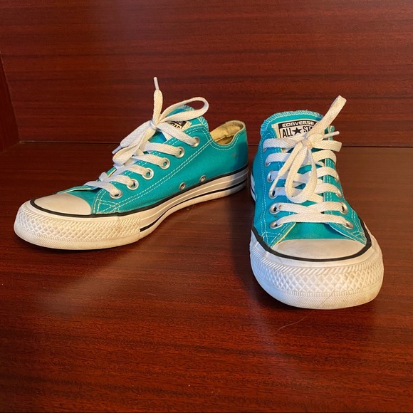 Turquoise Converse All Star Low Tops - Picture 3 of 7